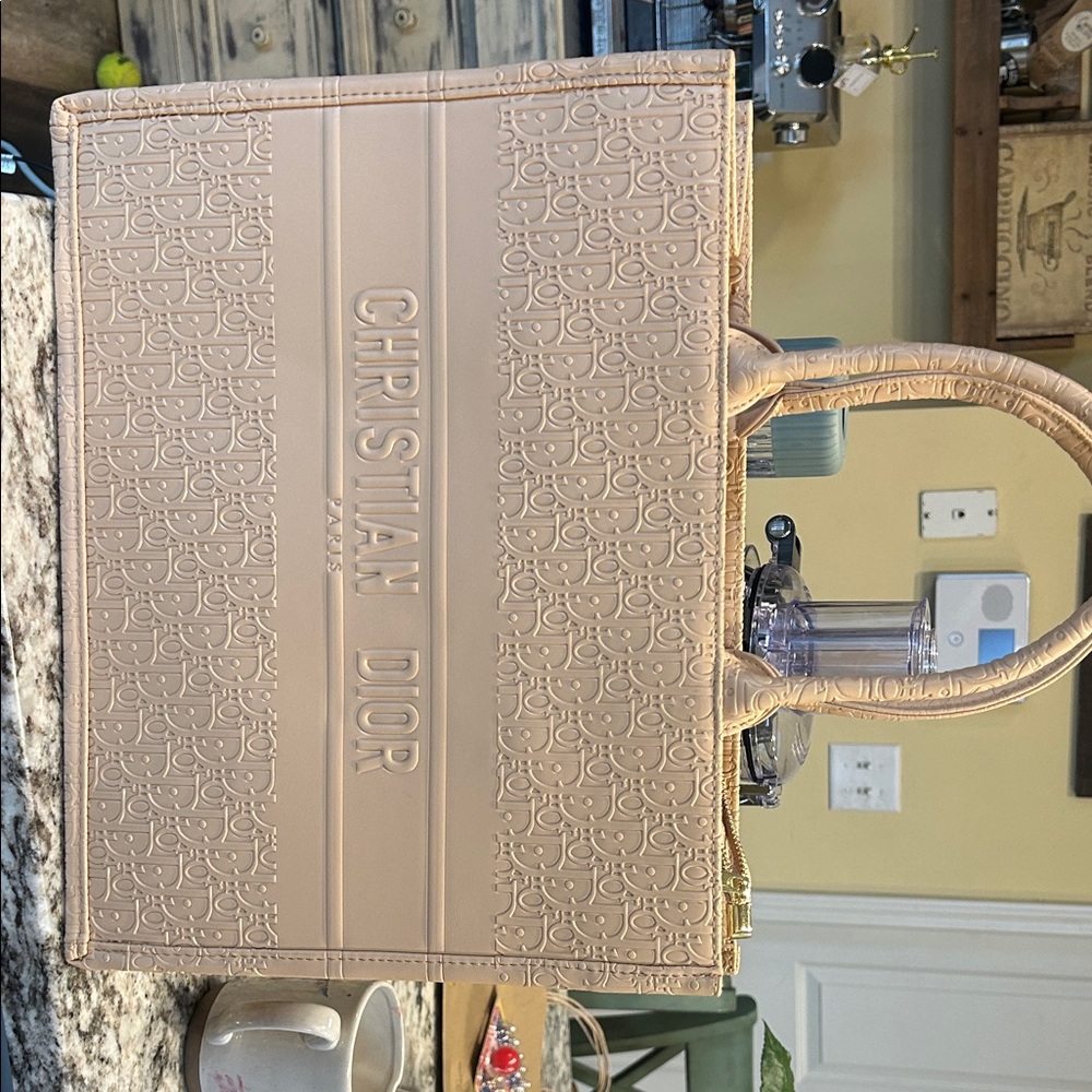 Dior Embossed Lady Dior-Style Tote in Nude Pink